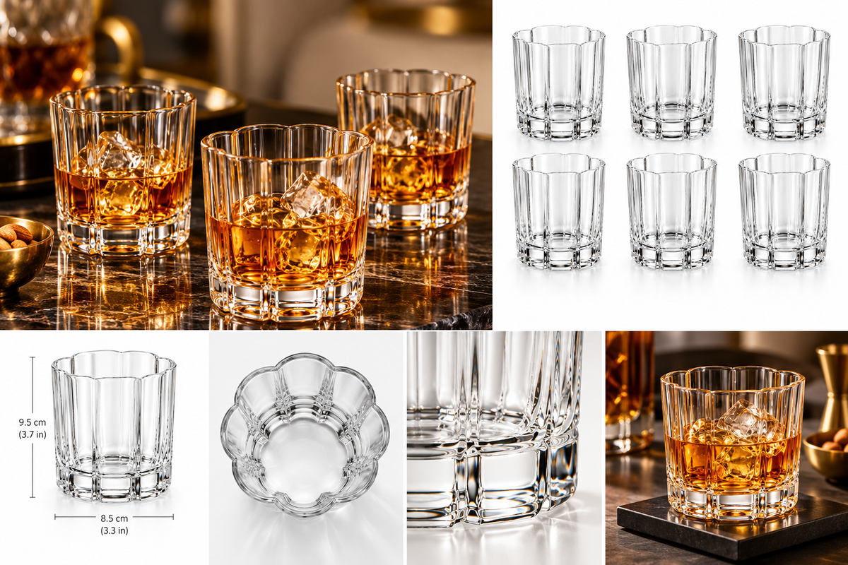 6 Pc Ribbed Double Old Fashioned Glass Set 380ml
