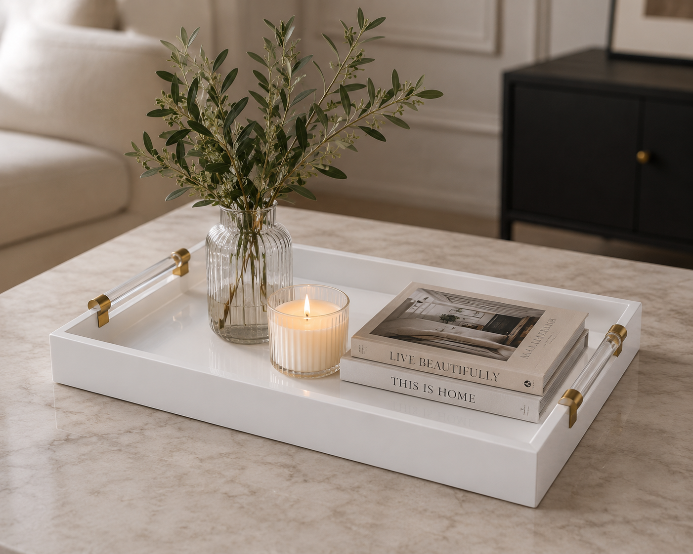 Lacquered Tray with Acrylic Handles