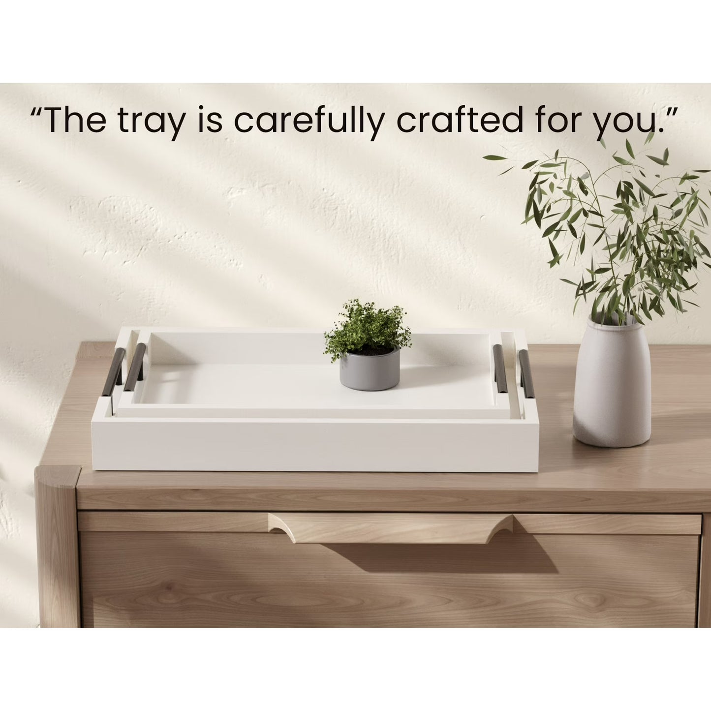 Fibogollo Bamboo Serving Tray with Metal Handles