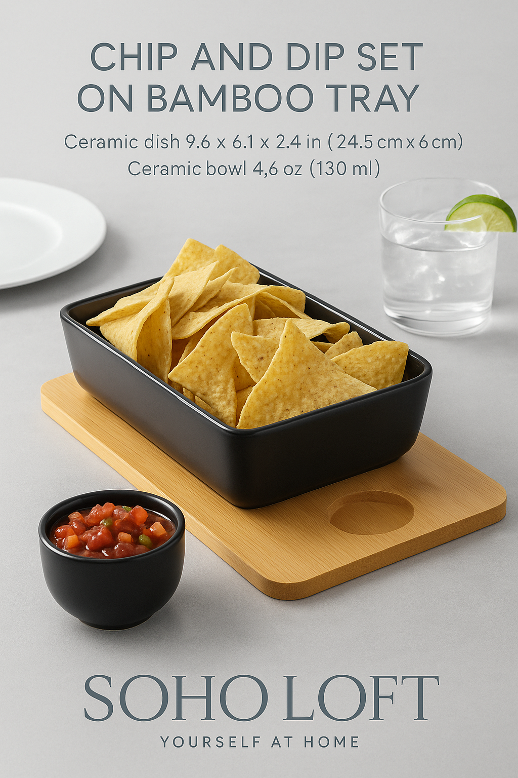 SOHO Loft Chip & Dip Set on Bamboo Tray