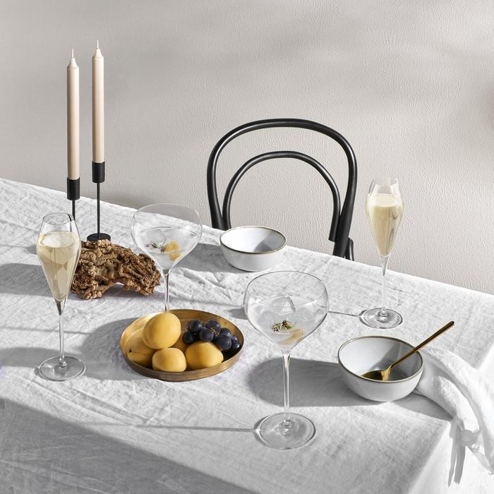 Crystal champagne glasses sets on the table