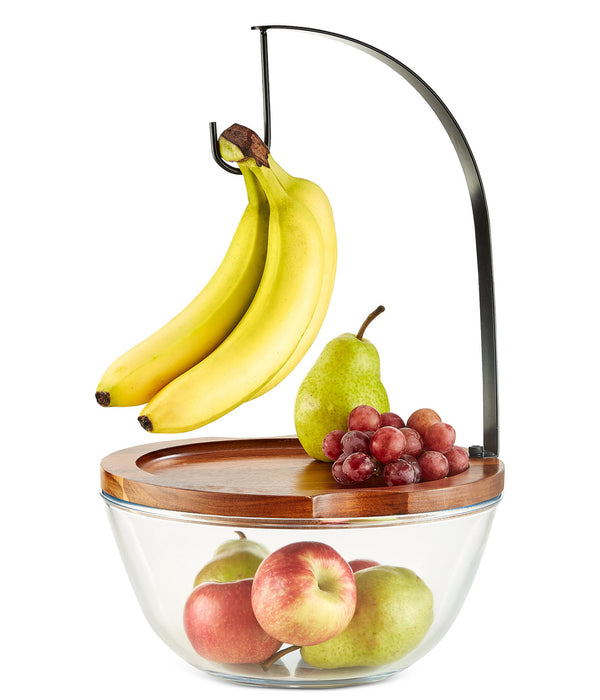The Cellar Wood & Glass Fruit Bowl with Banana Hook