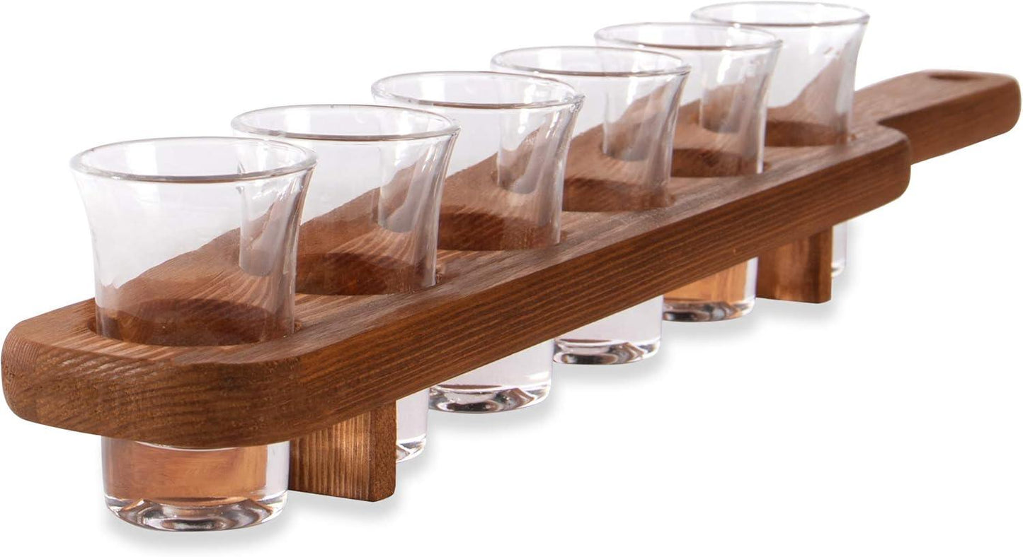 Set of 6 shot glass serving paddle