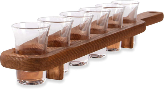 Set of 6 shot glass serving paddle