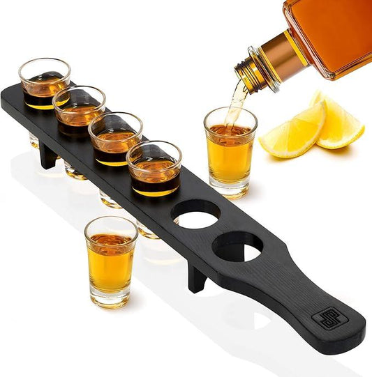 Set of 6 shot glass serving paddle