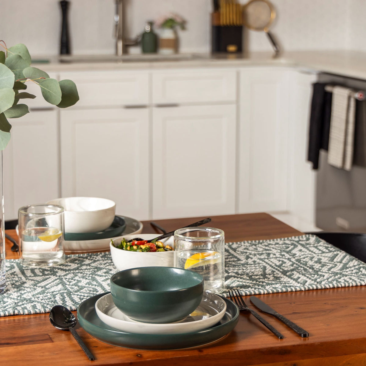 Thyme & Table 12-Piece Stoneware Dinnerware Set Green