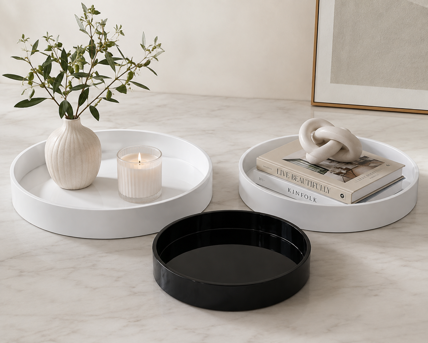 White Lacquer Round Serving Tray 16