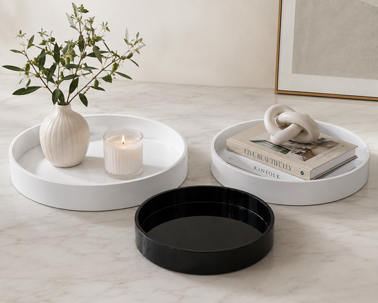 White Lacquer Round Serving Tray 16