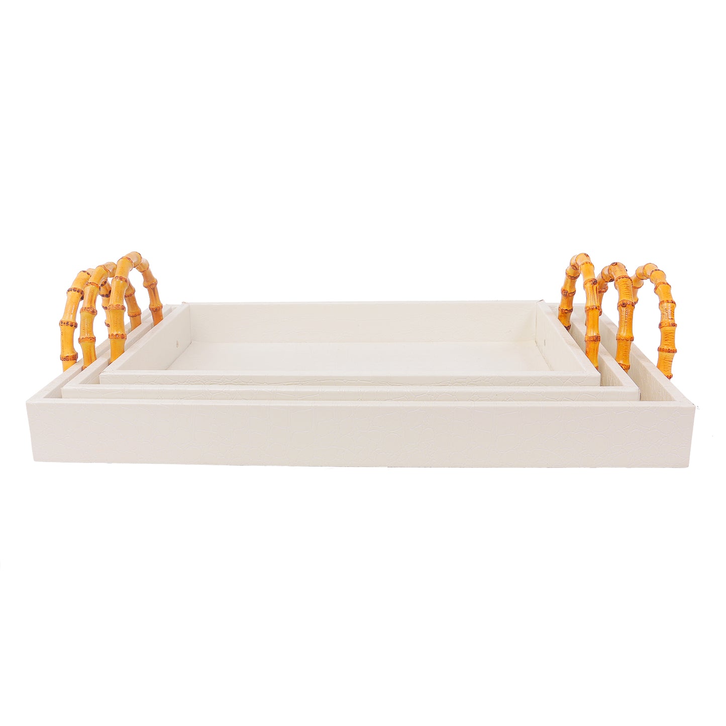 Youlike Gift Set of 3 Vegan Crocodile Leather Decorative Trays with Bamboo Handles