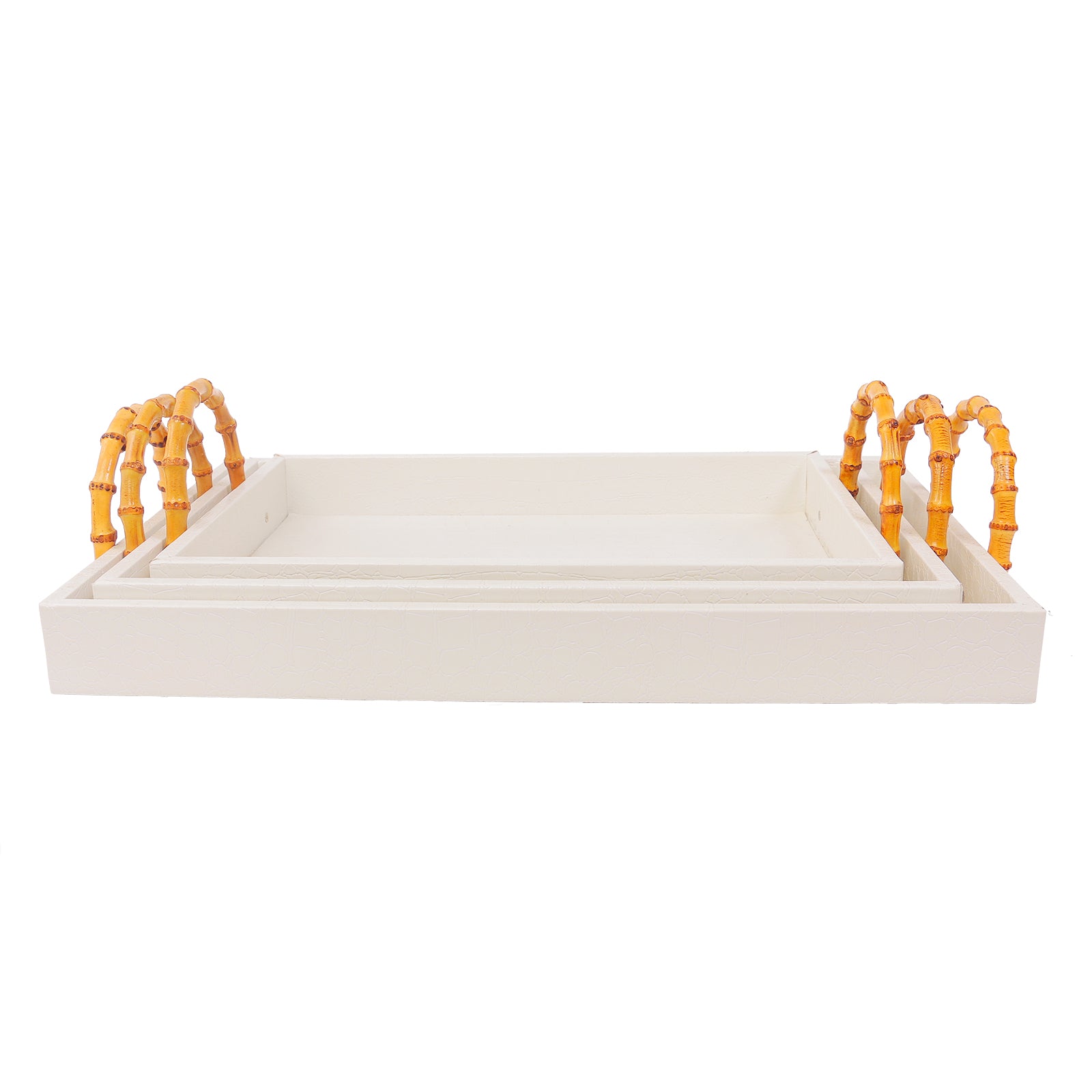 Youlike Gift Set of 3 Vegan Crocodile Leather Decorative Trays with Bamboo Handles