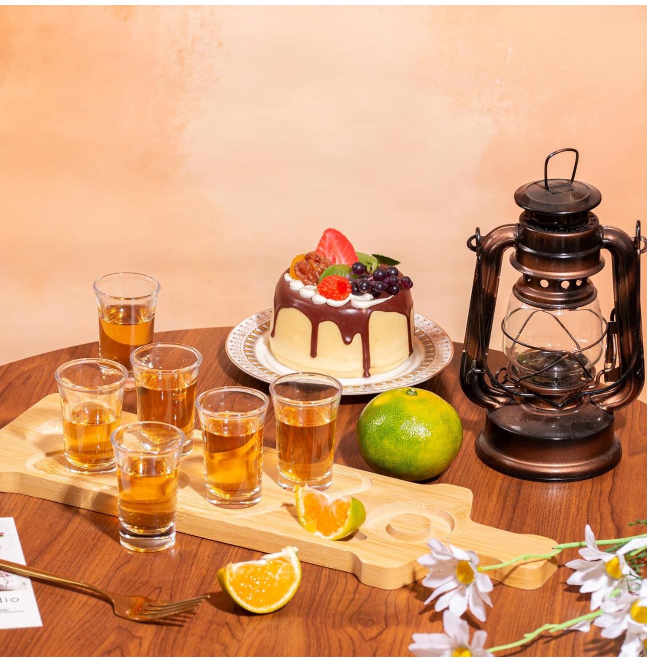 Set of 6 shot glass serving paddle