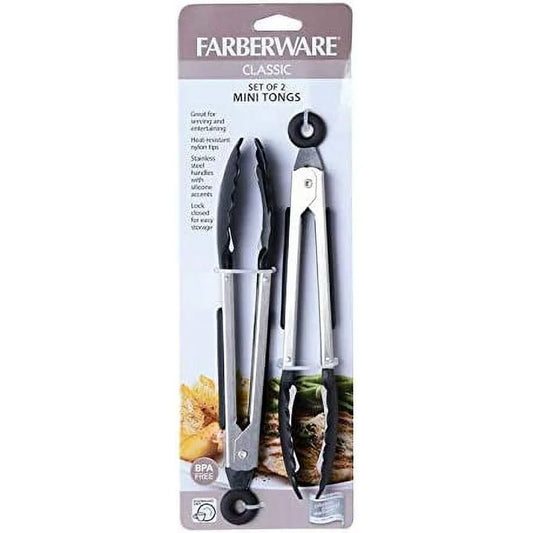 Farberware Classic Mini Nylon Tipped Tongs, Set Of 2, Black