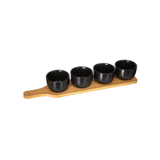 Ceramic Serving Bowls With Wooden Rack
