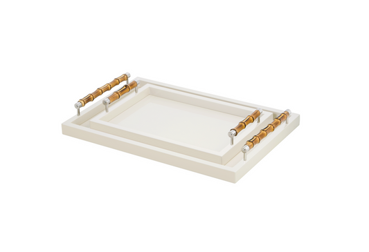Cat Dang Tray with Bamboo Chrome Handles White
