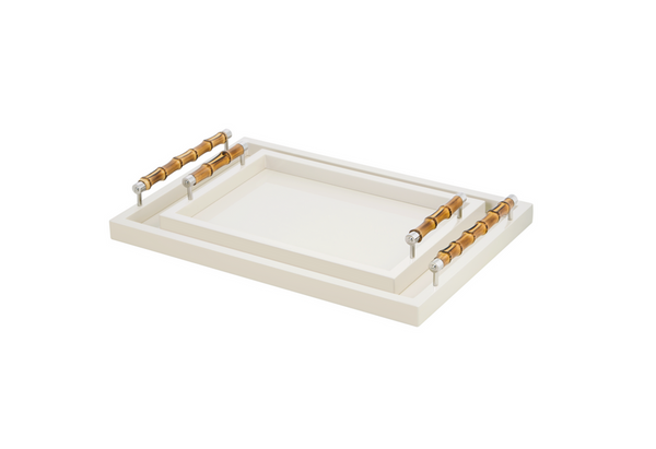 Cat Dang Tray with Bamboo Chrome Handles White