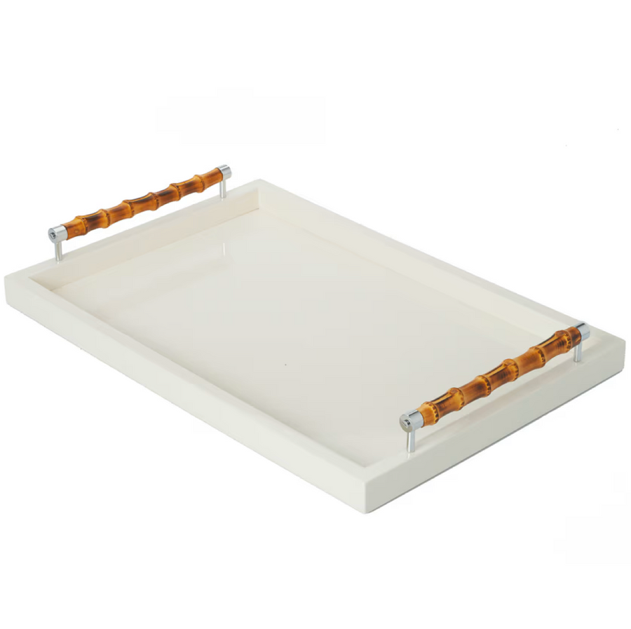 Cat Dang Tray with Bamboo Chrome Handles White