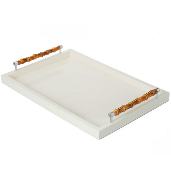 Cat Dang Tray with Bamboo Chrome Handles White