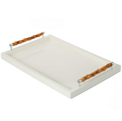 Cat Dang Tray with Bamboo Chrome Handles White