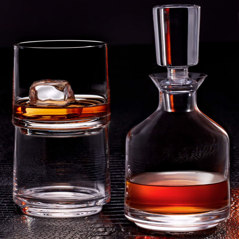 Wine Enthusiast Three-In-One Stacking Decanter & Whiskey Glasses Set