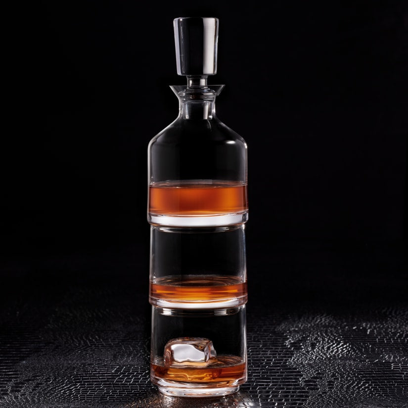 Wine Enthusiast Three-In-One Stacking Decanter & Whiskey Glasses Set