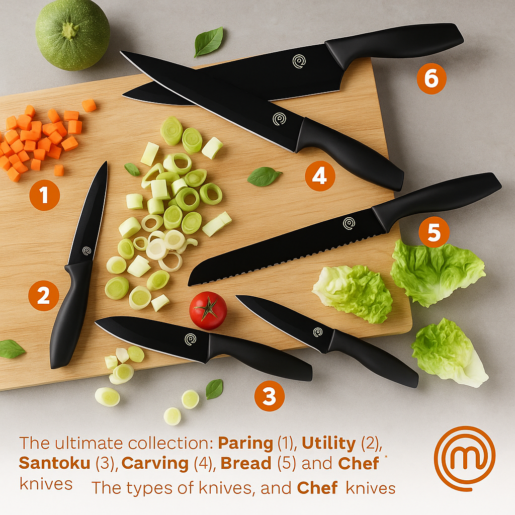 MasterChef Signature Collection – 6-Piece Knife Set with Universal Block (Black)