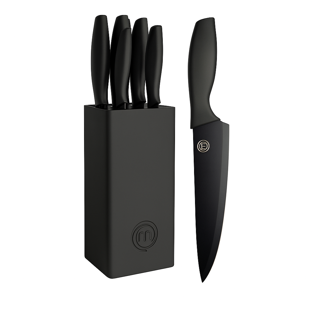 MasterChef Signature Collection – 6-Piece Knife Set with Universal Block (Black)