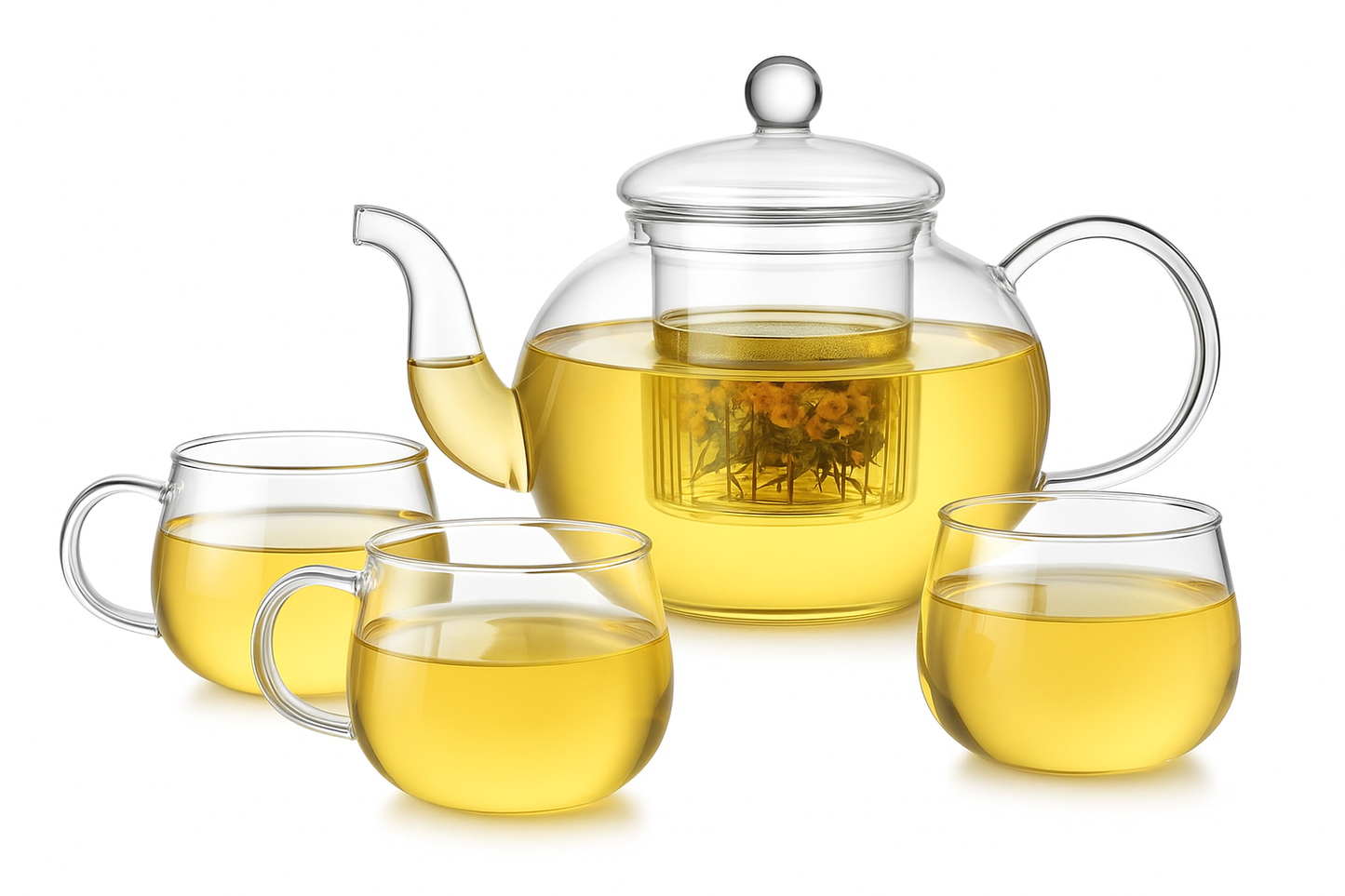 Borosilicate Glass Teapot Set with Removable Infuser & 4 Teacups