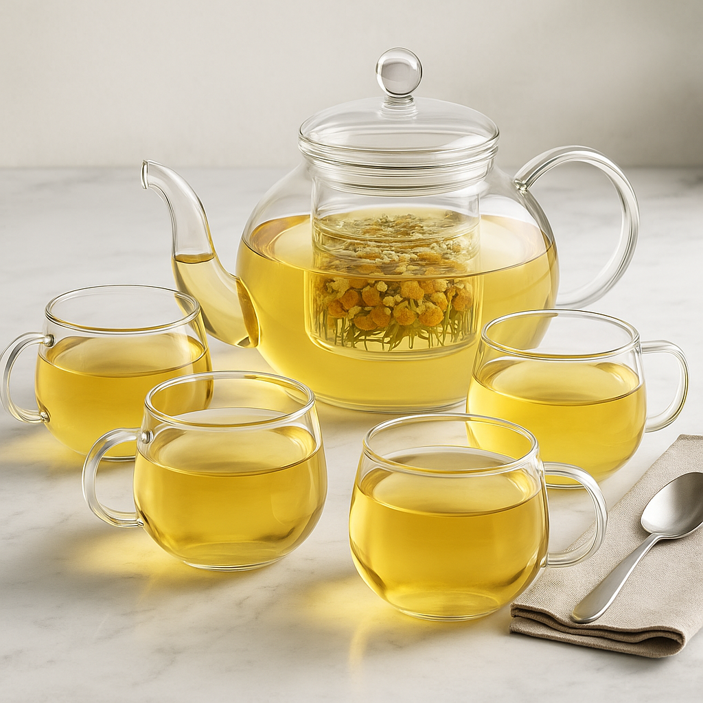 Borosilicate Glass Teapot Set with Removable Infuser & 4 Teacups