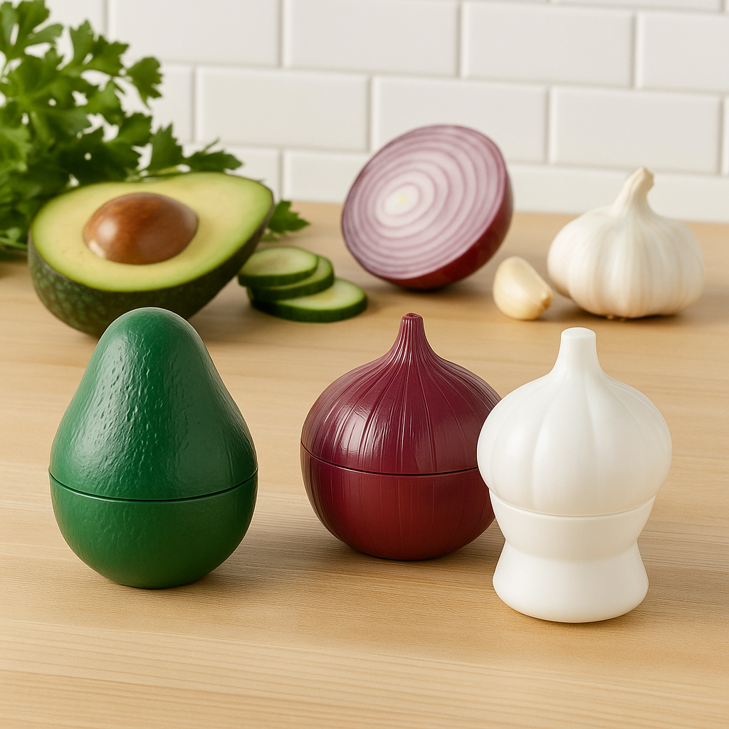 Sharper Image Produce Keepers – Set of 3 (Avocado, Onion & Garlic Savers)