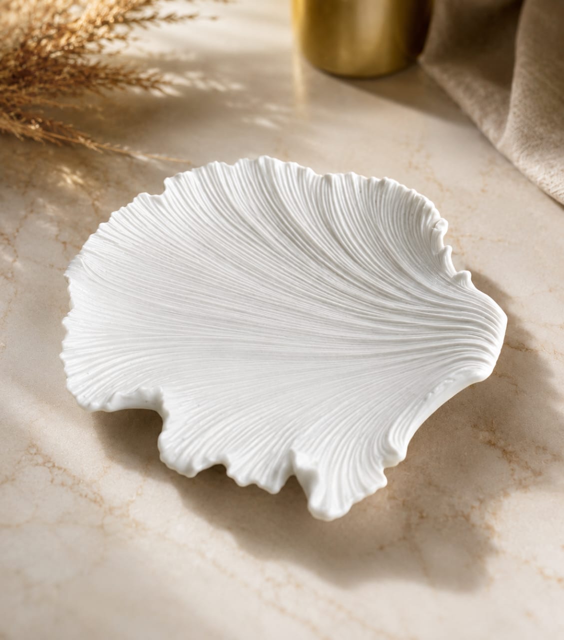 Sculptural White Leaf Decorative Dish