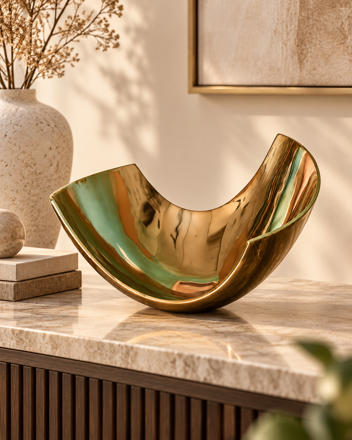 Sculptural Bronze Gold Decorative Bowl