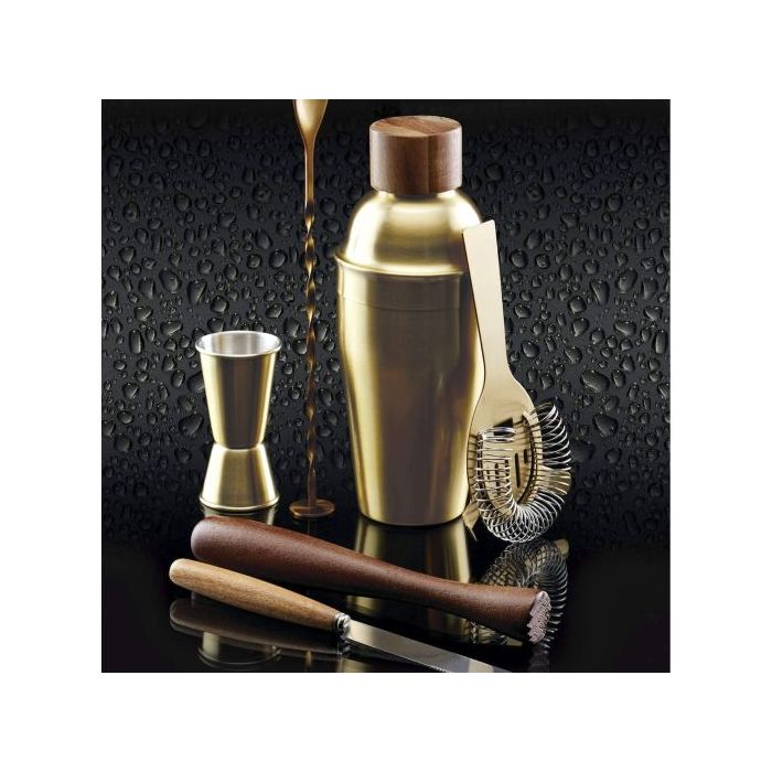 Rabbit 6 Piece Brass & Wood Cocktail Tool Set