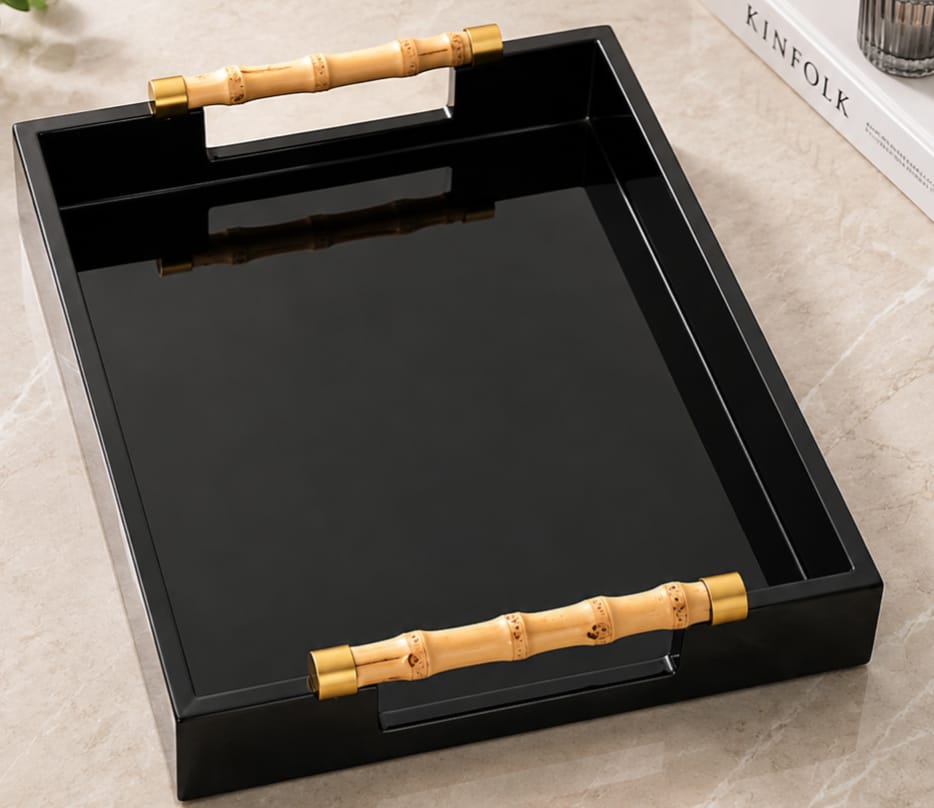 Lacquered Tray with Bamboo Handles