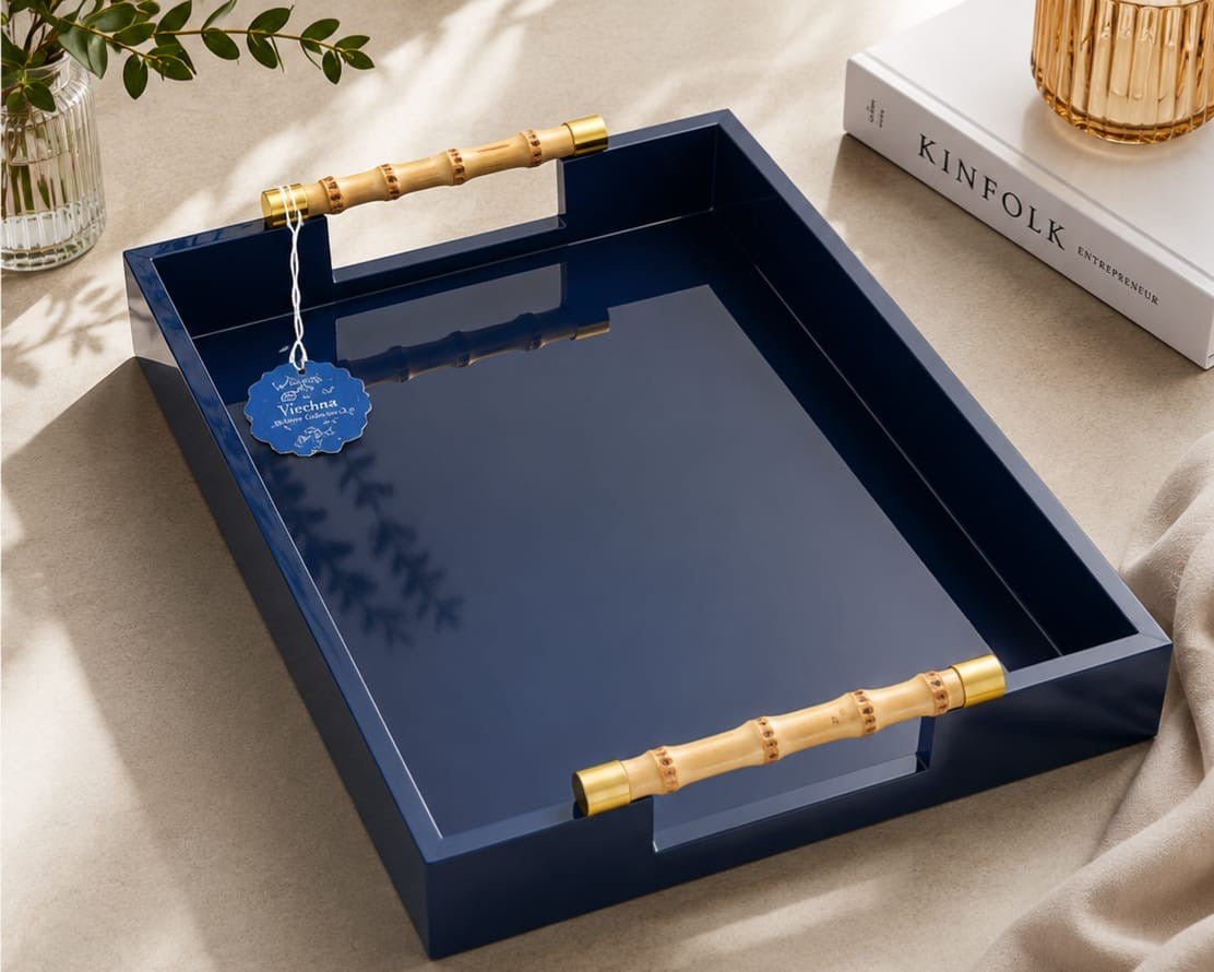 Lacquered Tray with Bamboo Handles