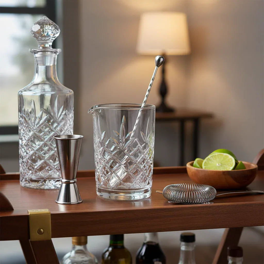 Silver One 4-Piece Stainless Steel & Glass Cocktail Mixer Set