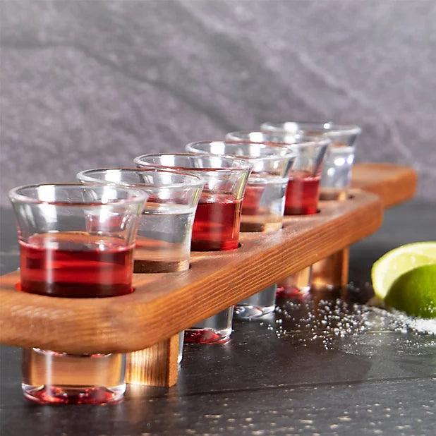 Set of 6 shot glass serving paddle